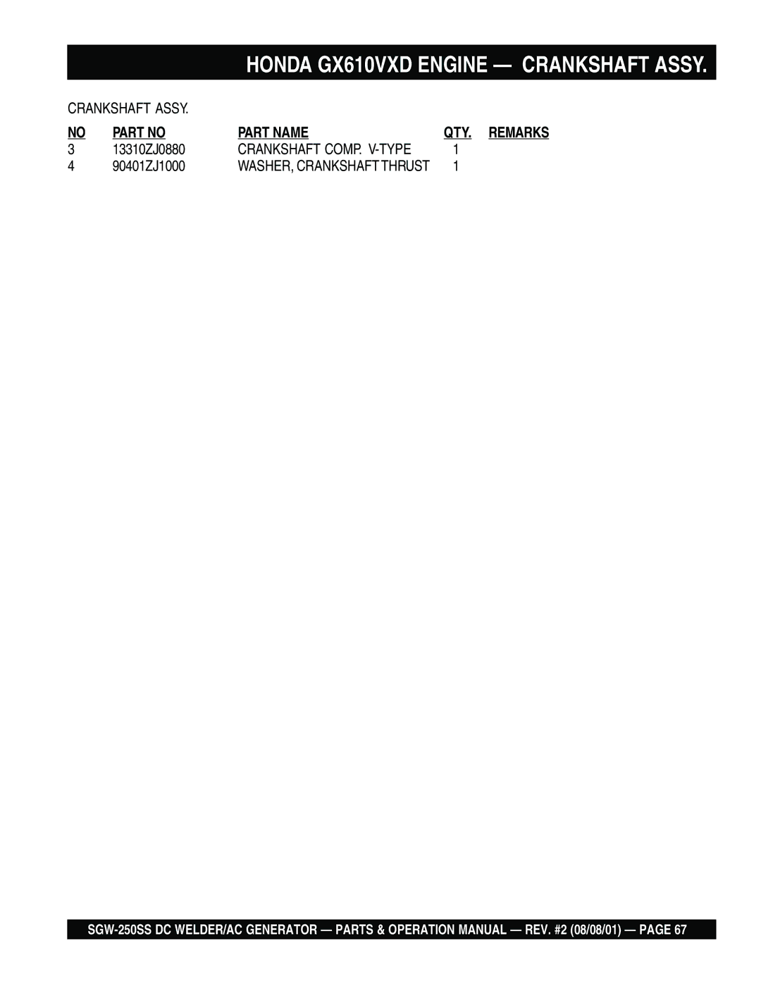 Multiquip SGW-250SS operation manual 13310ZJ0880 