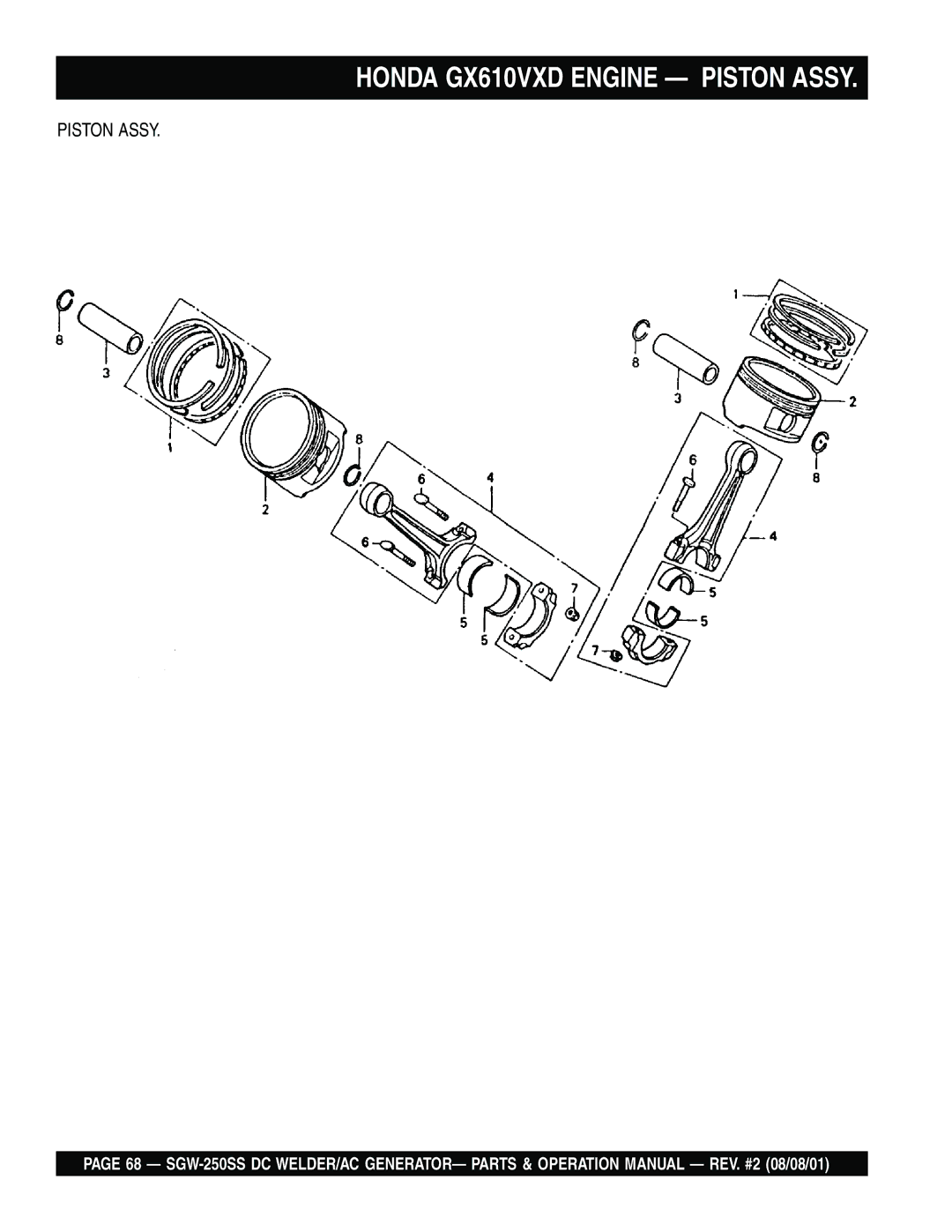 Multiquip SGW-250SS operation manual Honda GX610VXD Engine Piston Assy 