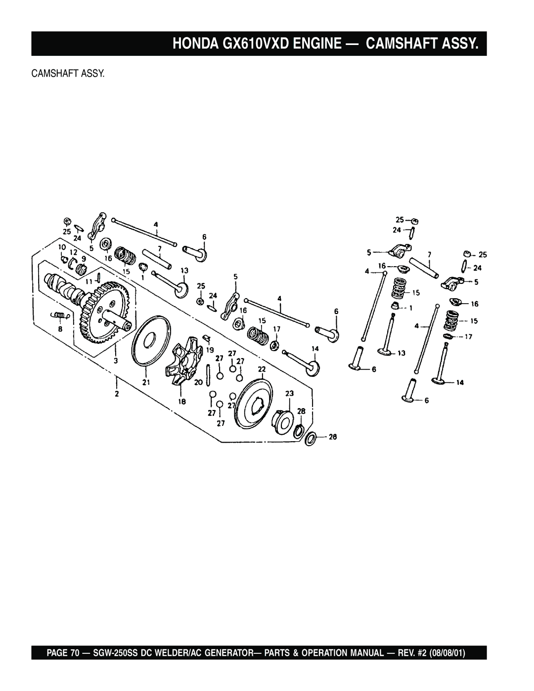 Multiquip SGW-250SS operation manual Honda GX610VXD Engine Camshaft Assy 