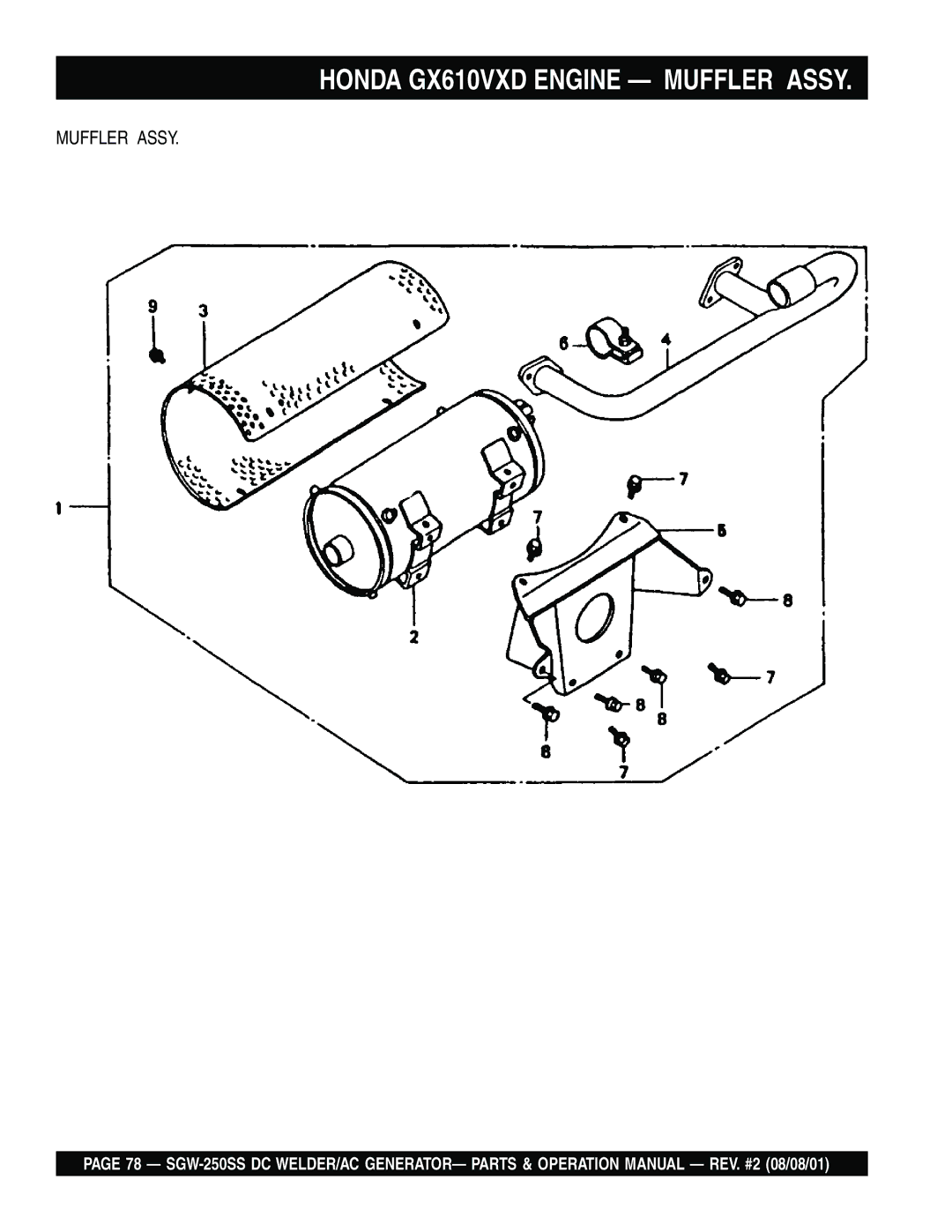 Multiquip SGW-250SS operation manual Honda GX610VXD Engine Muffler Assy 