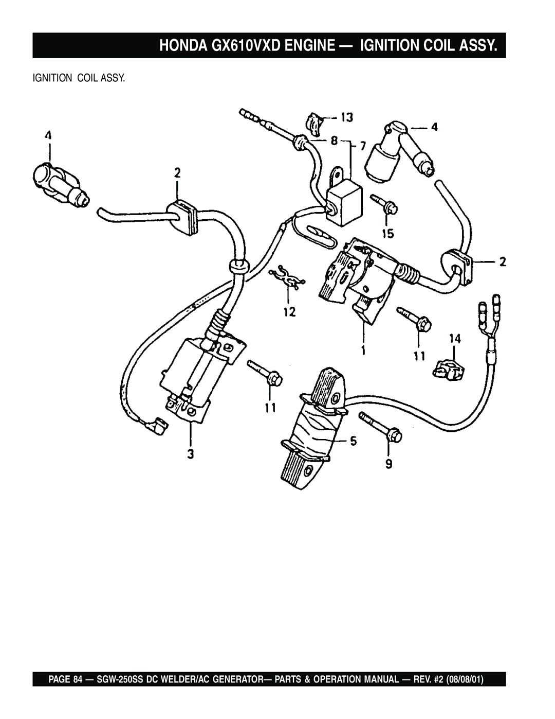 Multiquip SGW-250SS operation manual Honda GX610VXD Engine Ignition Coil Assy 