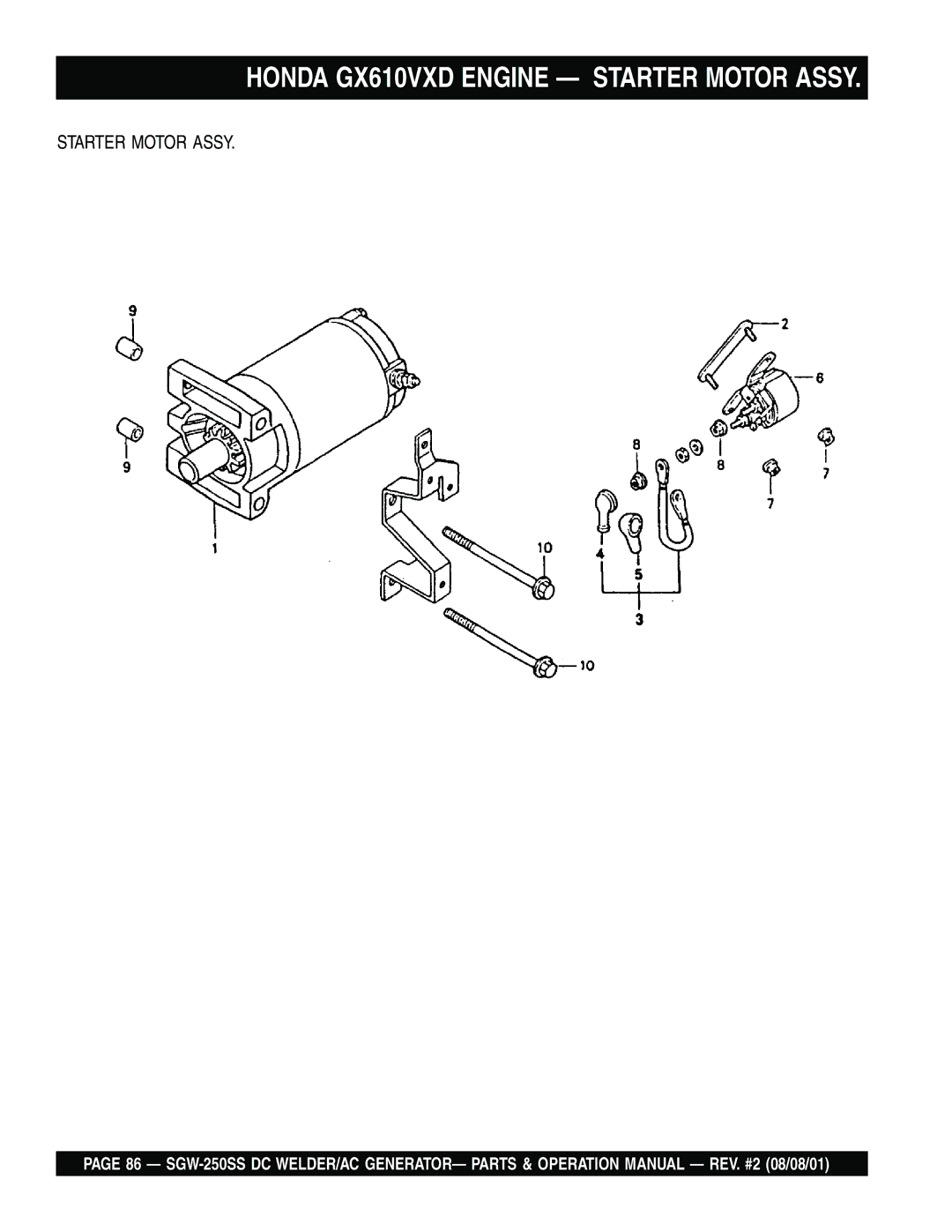 Multiquip SGW-250SS operation manual Honda GX610VXD Engine Starter Motor Assy 