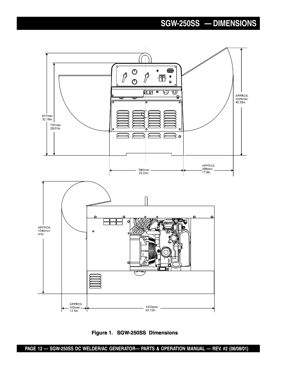 Multiquip operation manual SGW-250SS- DIMENSIONS, SGW-250SSDimensions 