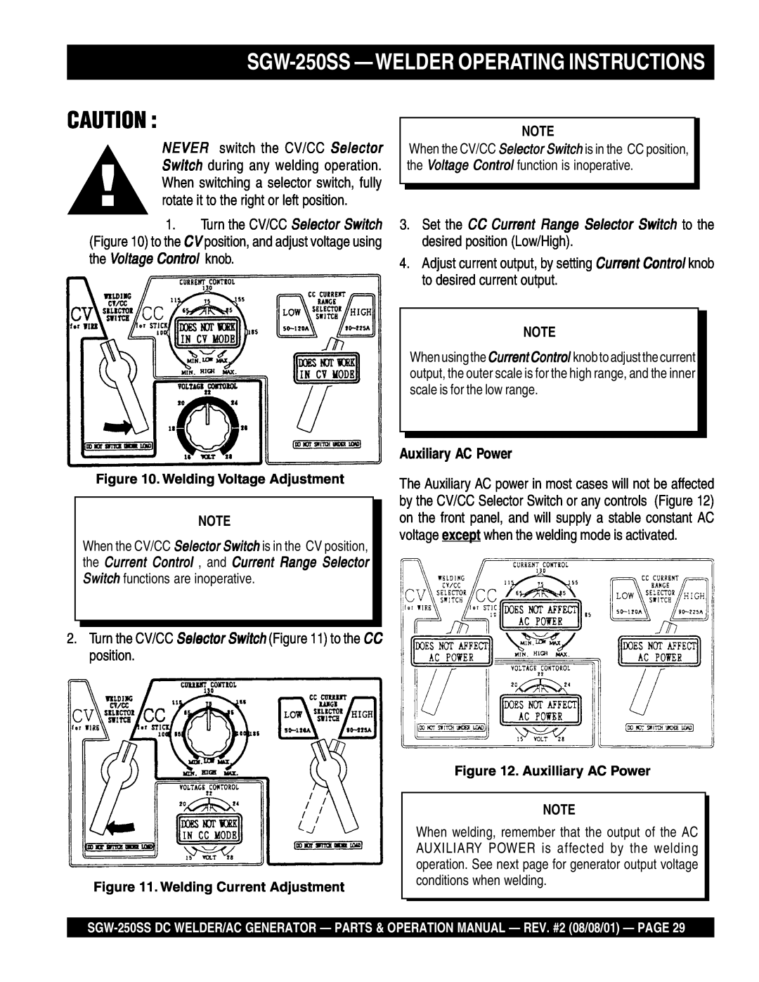 Multiquip operation manual SGW-250SS -WELDEROPERATING INSTRUCTIONS, Auxiliary AC Power 