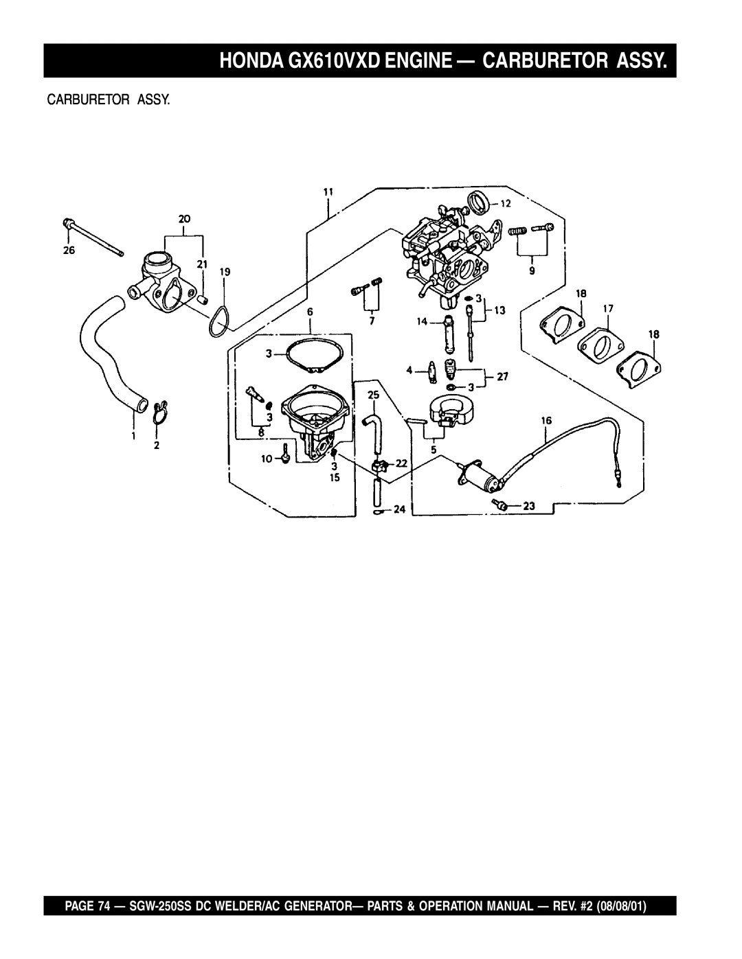 Multiquip SGW-250SS operation manual HONDA GX610VXD ENGINE - CARBURETOR ASSY, Carburetor Assy 
