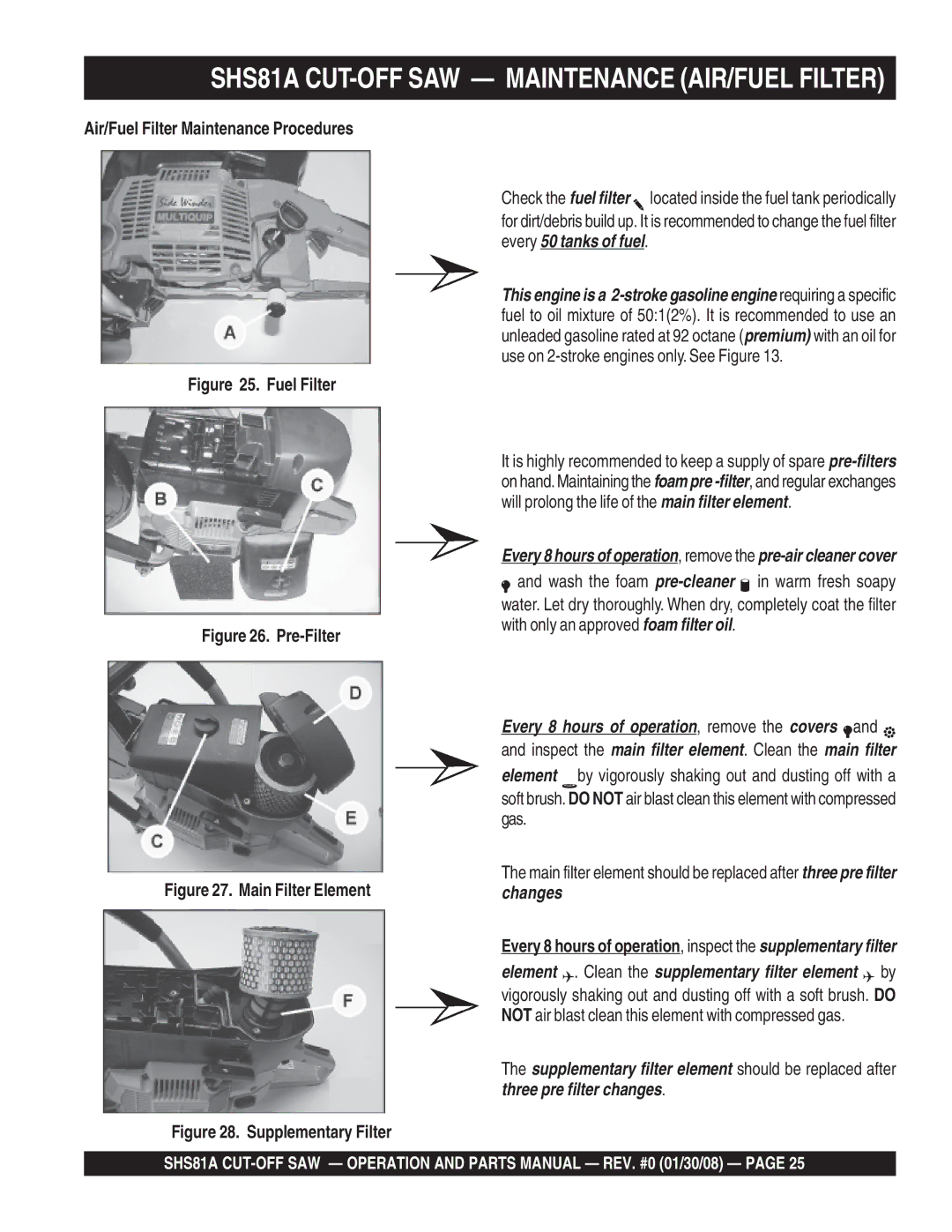 Multiquip manual SHS81A CUT-OFF SAW Maintenance AIR/FUEL Filter, Air/Fuel Filter Maintenance Procedures 