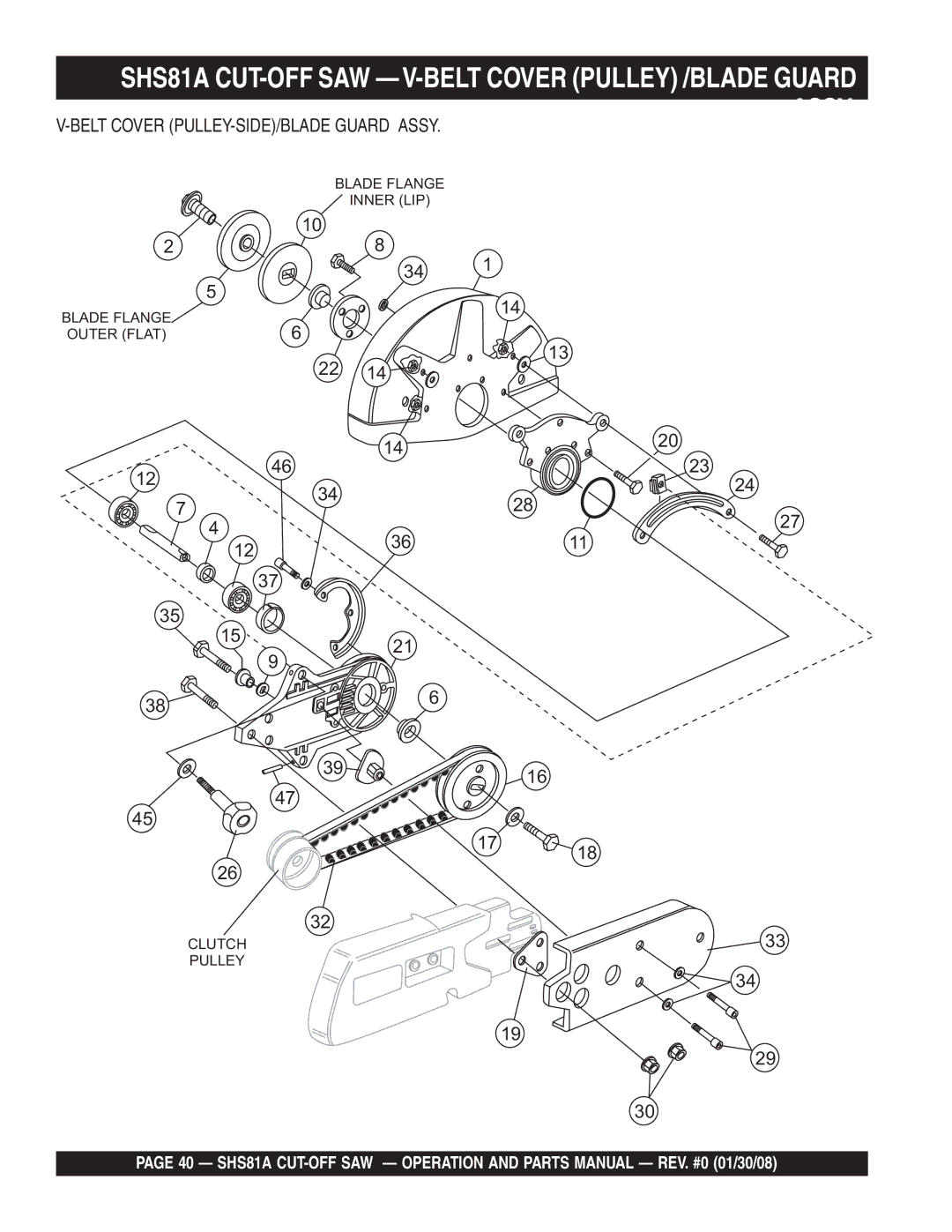 Multiquip manual SHS81A CUT-OFF SAW V-BELT Cover Pulley /BLADE Guard 