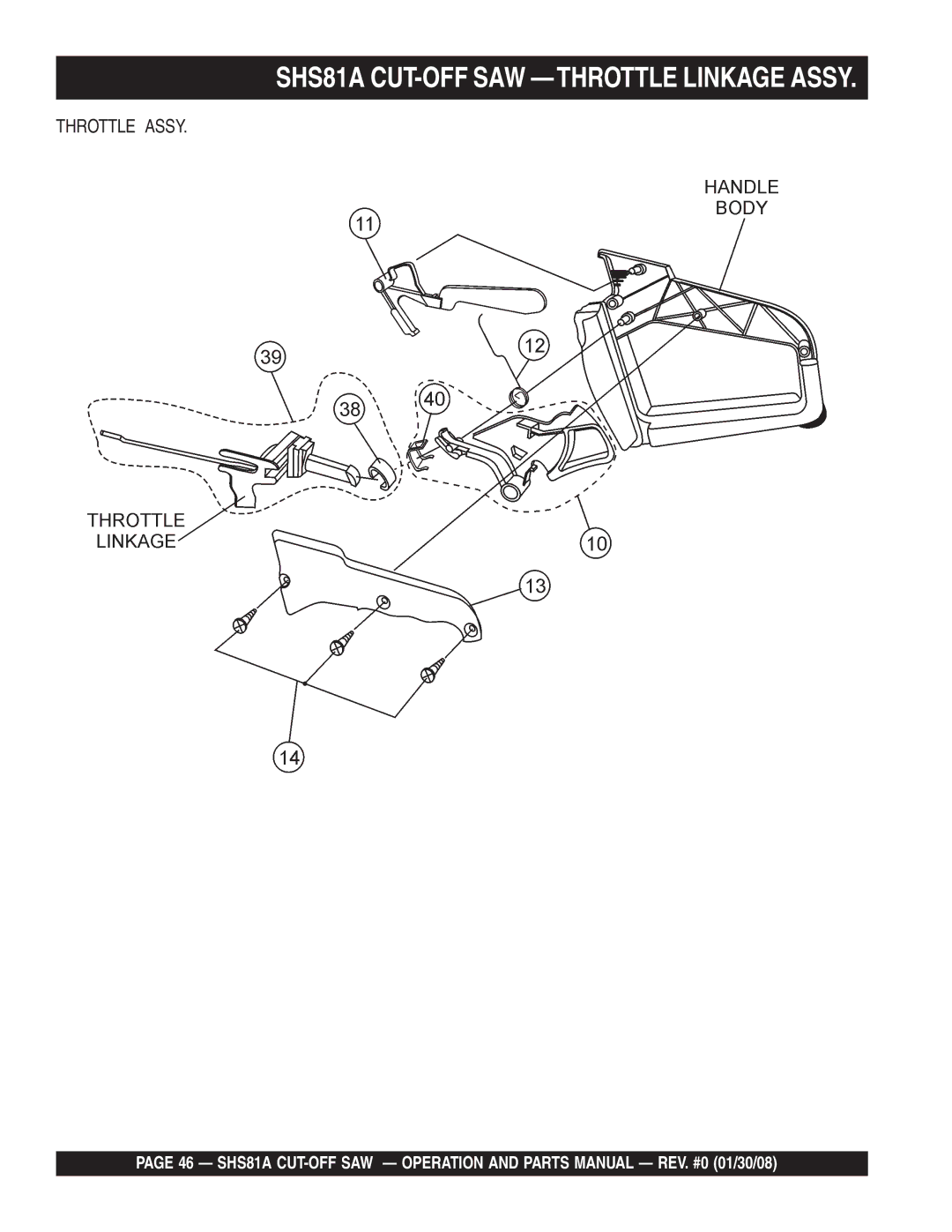 Multiquip manual SHS81A CUT-OFF SAW -THROTTLE Linkage Assy 