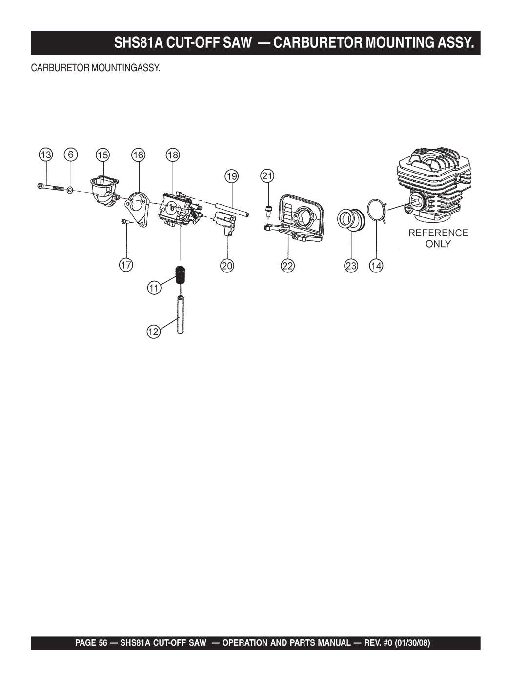 Multiquip manual SHS81A CUT-OFF SAW Carburetor Mounting Assy 