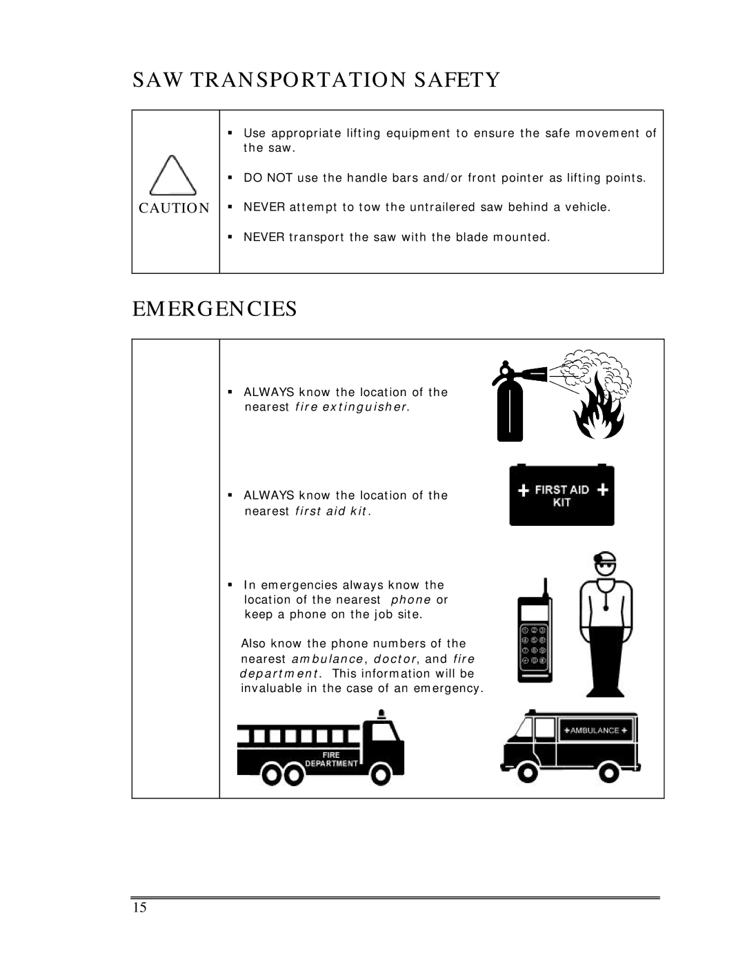 Multiquip Sp-6065 operation manual SAW Transportation Safety 