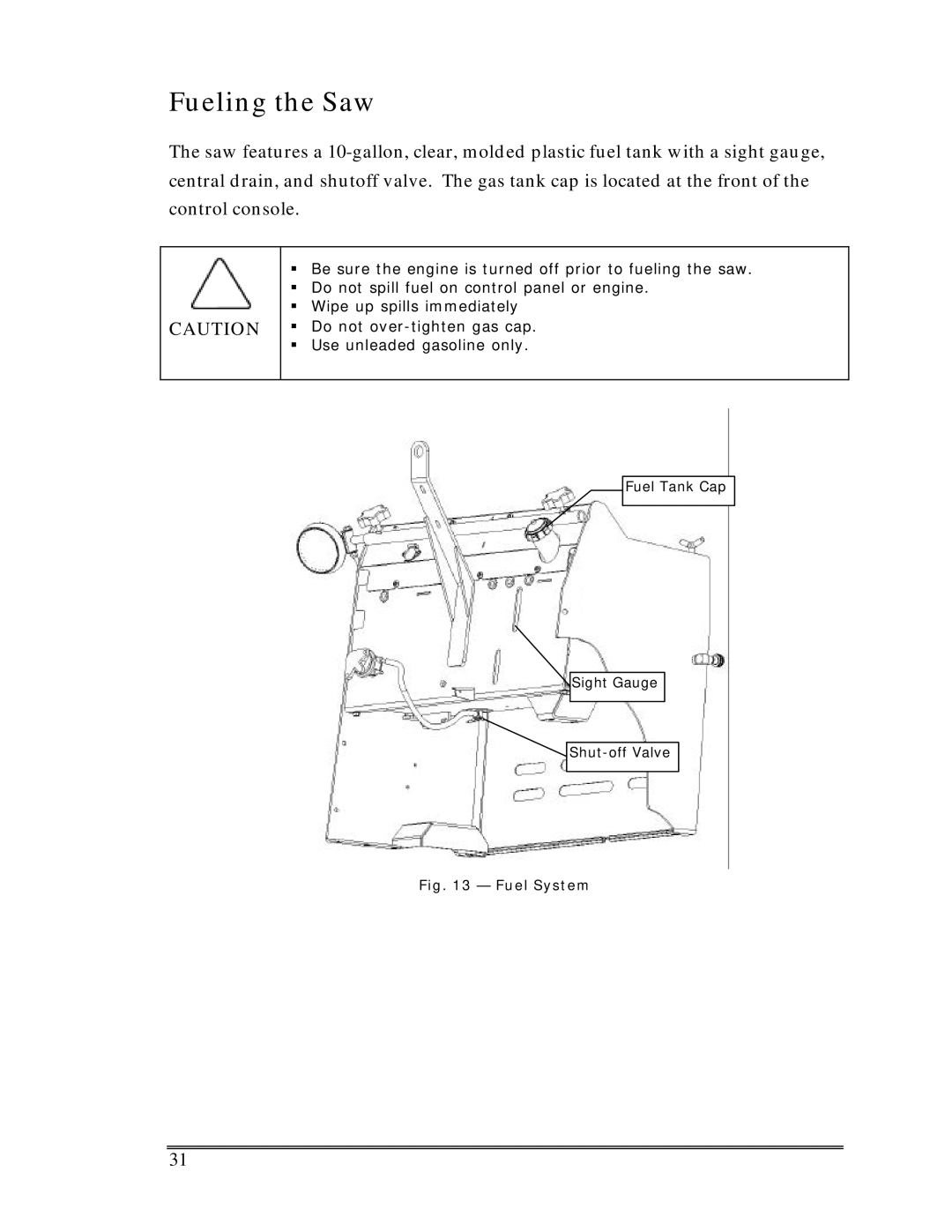 Multiquip Sp-6065 operation manual Fueling the Saw, Fuel System 