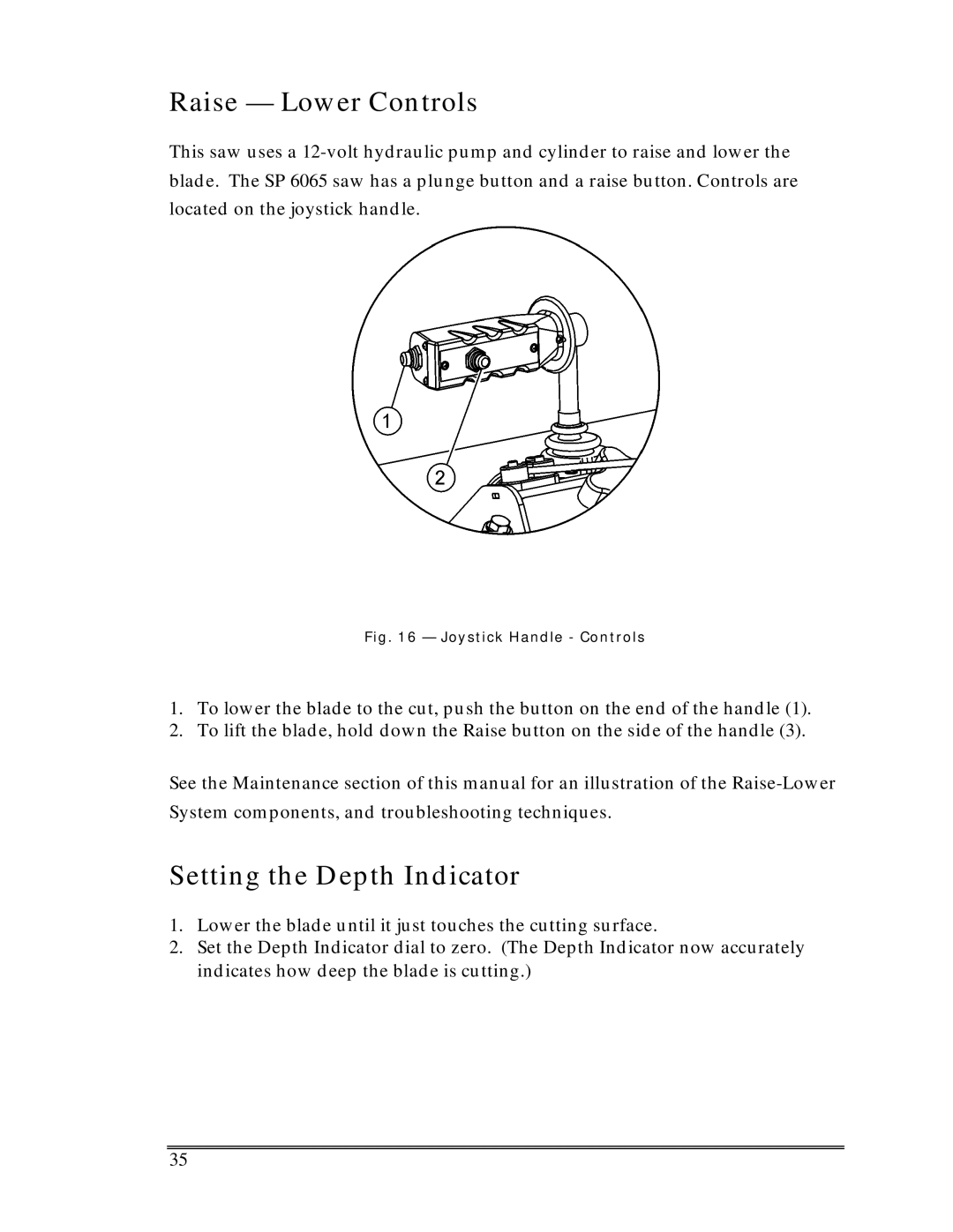 Multiquip Sp-6065 operation manual Raise Lower Controls, Setting the Depth Indicator 