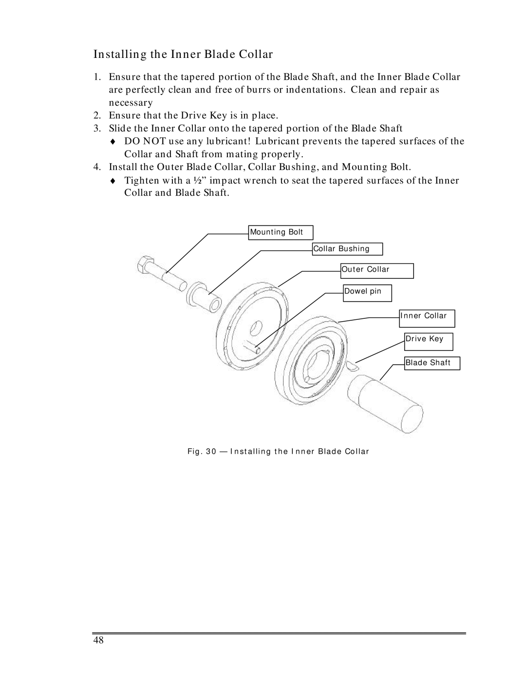 Multiquip Sp-6065 operation manual Installing the Inner Blade Collar 