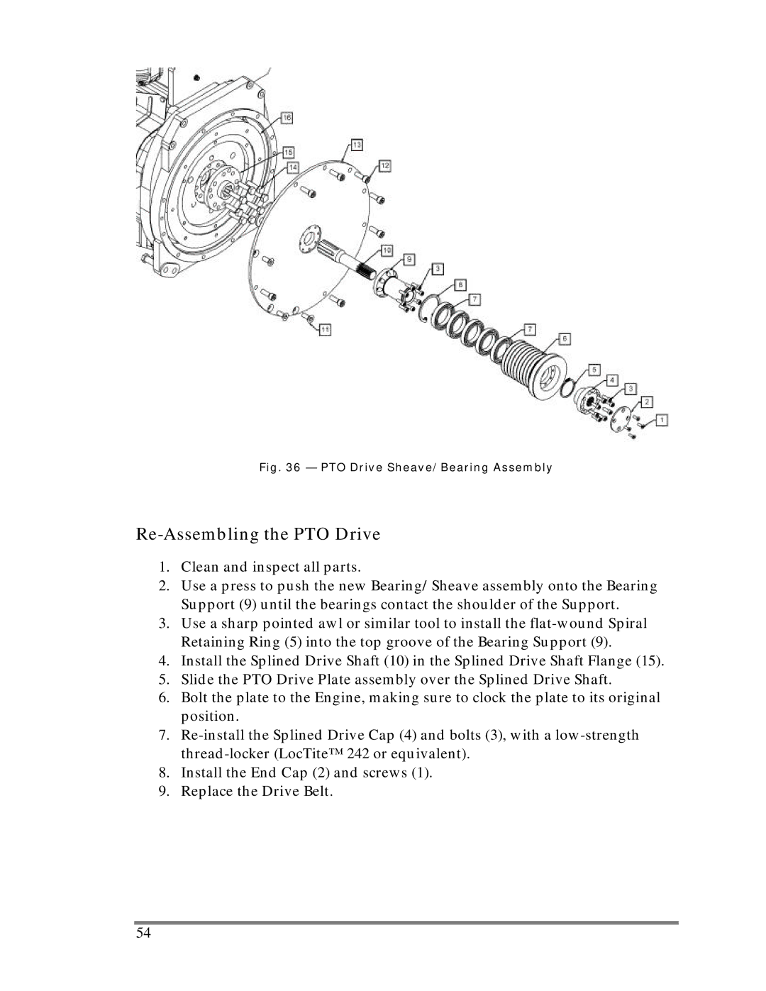 Multiquip Sp-6065 operation manual Re-Assembling the PTO Drive, PTO Drive Sheave/Bearing Assembly 