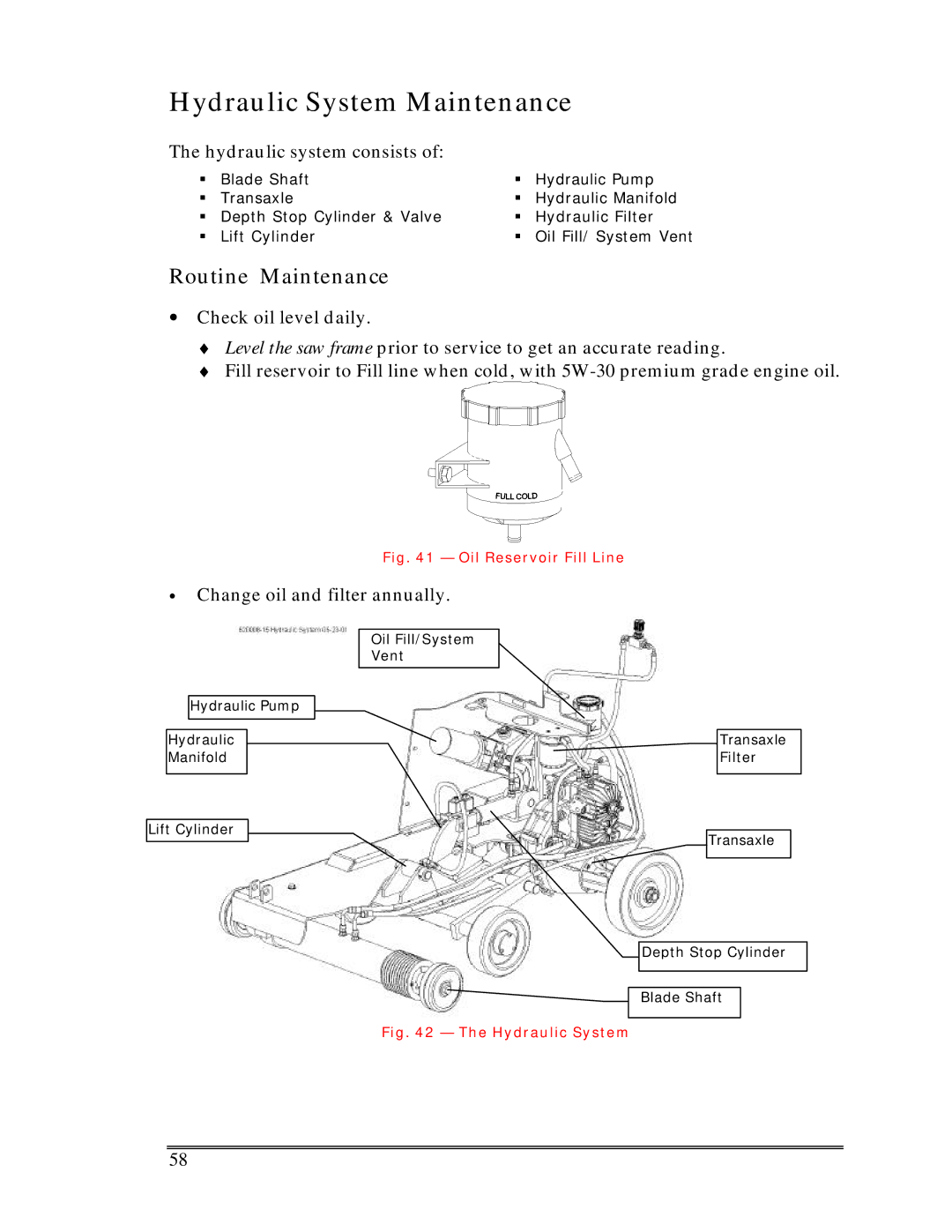 Multiquip Sp-6065 operation manual Hydraulic System Maintenance, Routine Maintenance 