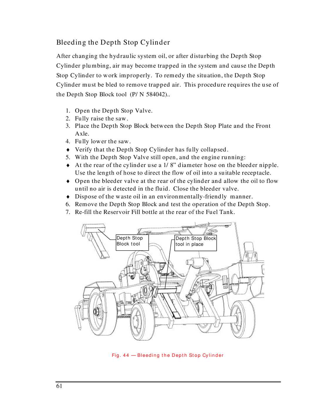 Multiquip Sp-6065 operation manual Bleeding the Depth Stop Cylinder 