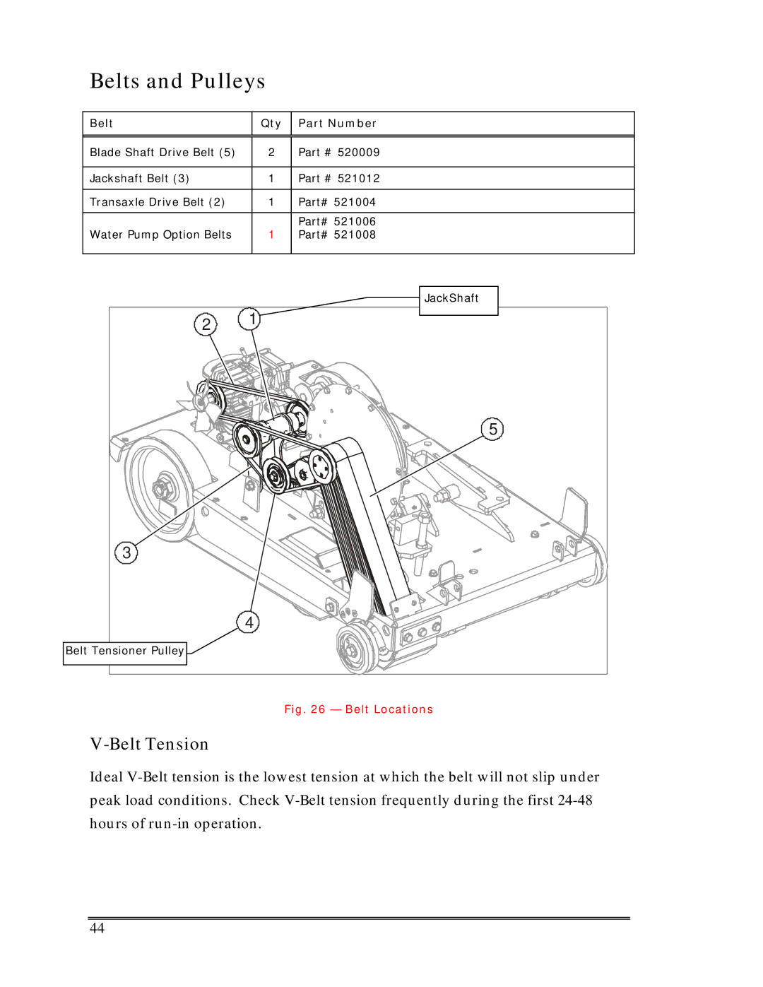 Multiquip SP-6457 TD operation manual Belts and Pulleys, Belt Tension 