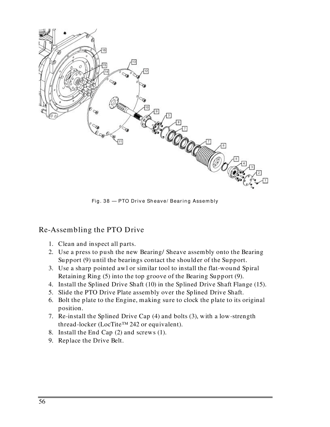 Multiquip SP-6457 TD operation manual Re-Assembling the PTO Drive, PTO Drive Sheave/Bearing Assembly 