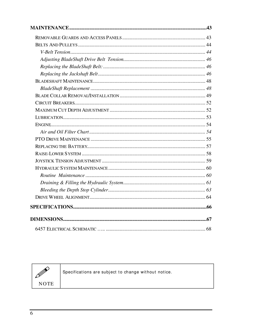 Multiquip SP-6457 TD operation manual Specifications 