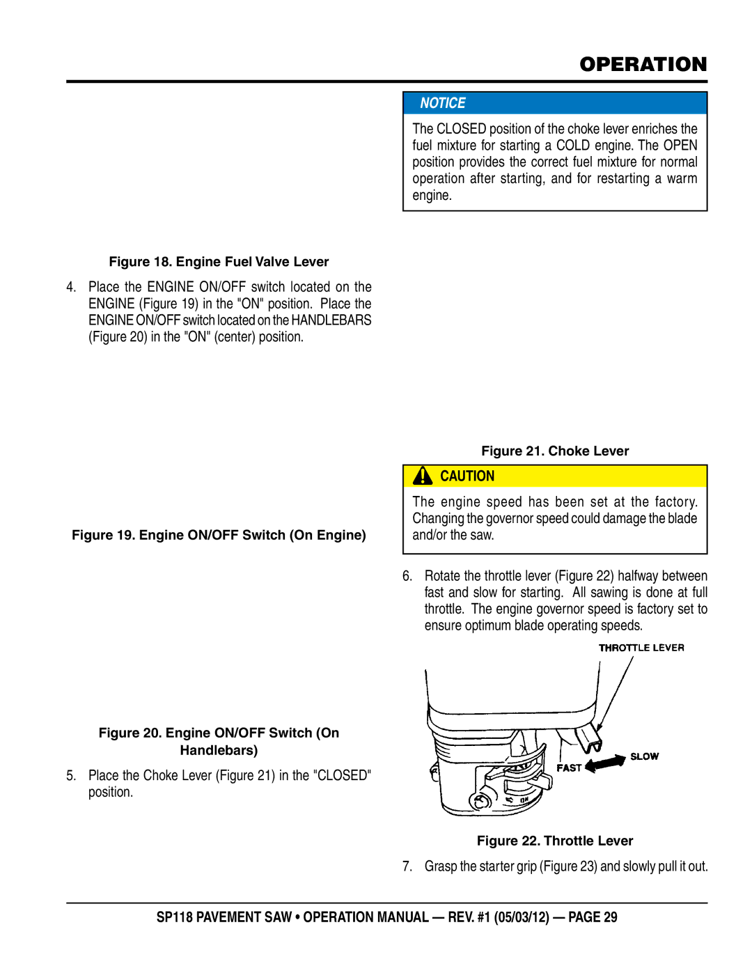 Multiquip SP118 operation manual Engine Fuel Valve Lever 