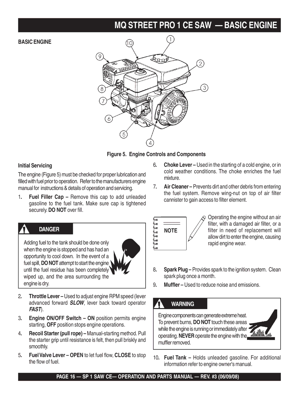 Multiquip SP1CE13H18 manual MQ Street PRO 1 CE SAW Basic Engine 