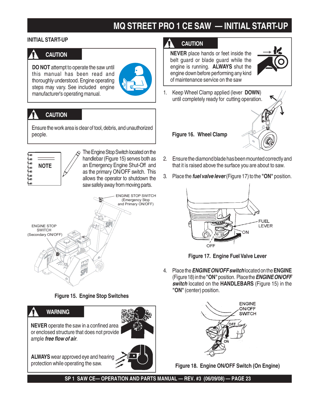 Multiquip SP1CE13H18 manual MQ Street PRO 1 CE SAW Initial START-UP 