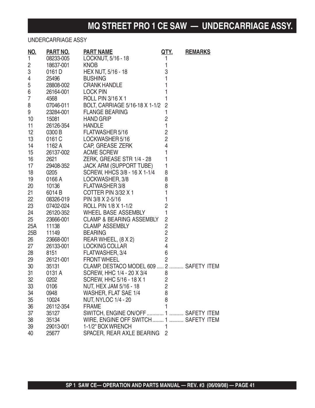 Multiquip SP1CE13H18 Knob, Bushing, Crank Handle, Lock PIN, Flange Bearing, Hand Grip, Flatwasher 5/16, Lockwasher 5/16 