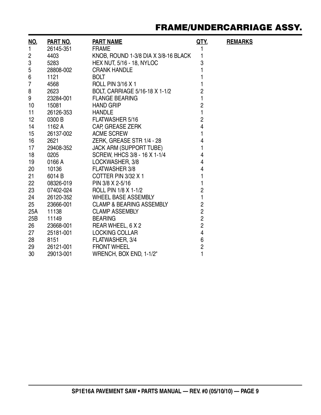 Multiquip SP1E16A manual Part Name 