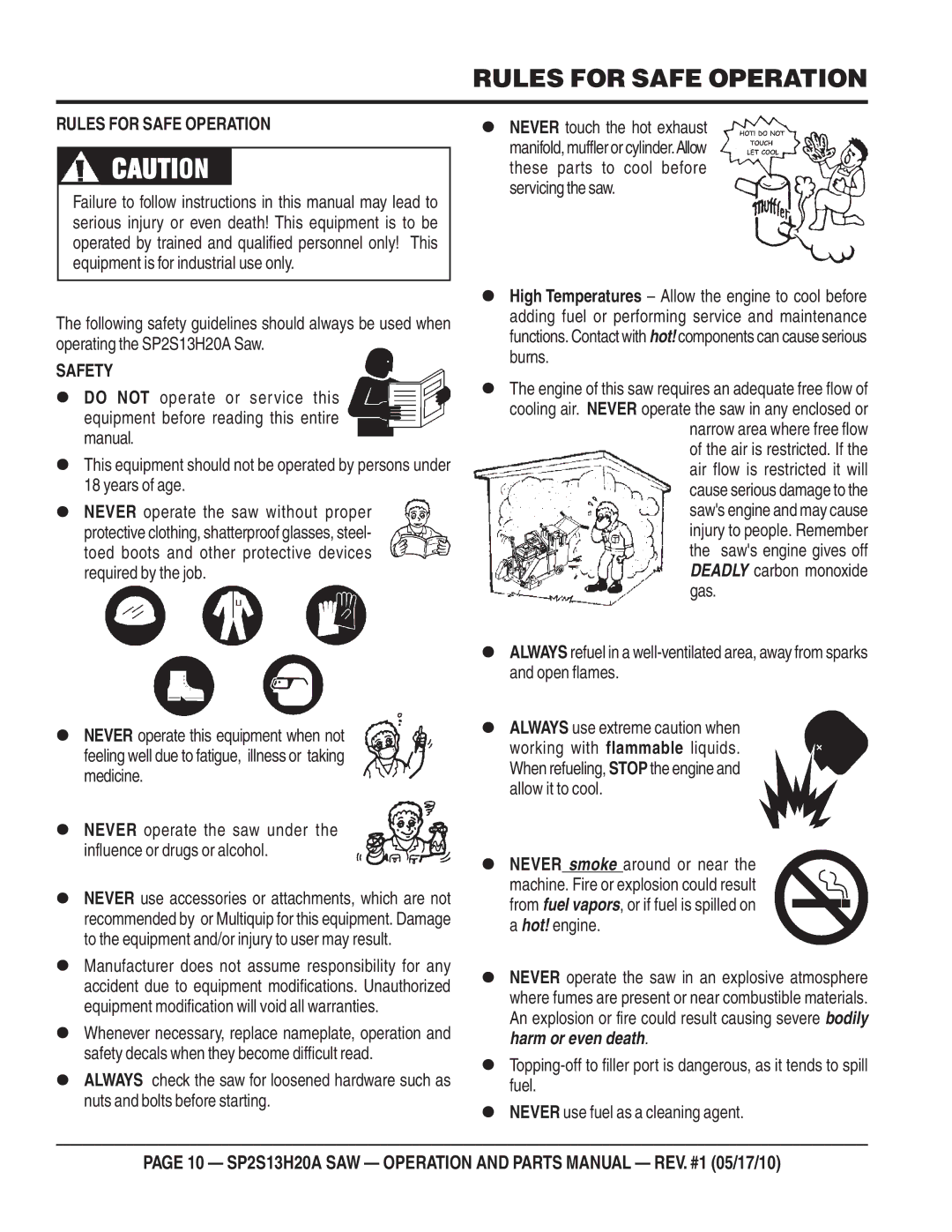 Multiquip SP2S13H20A manual Rules for Safe Operation 