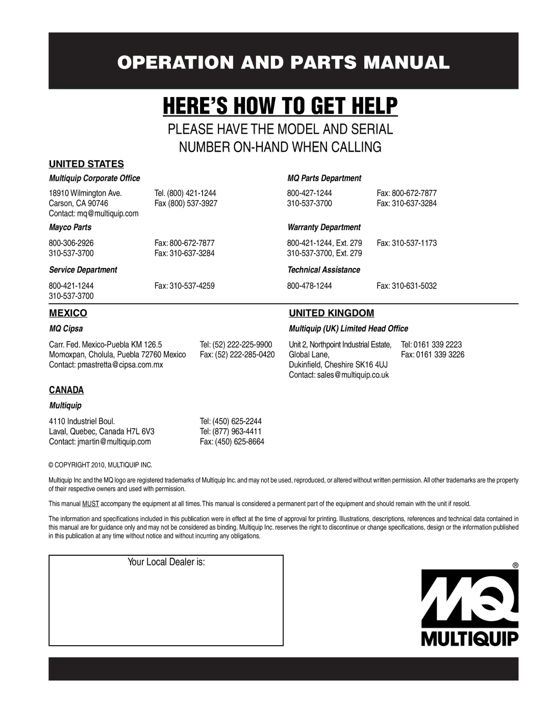 Multiquip SP2S13H20A manual HERE’S HOW to GET Help 