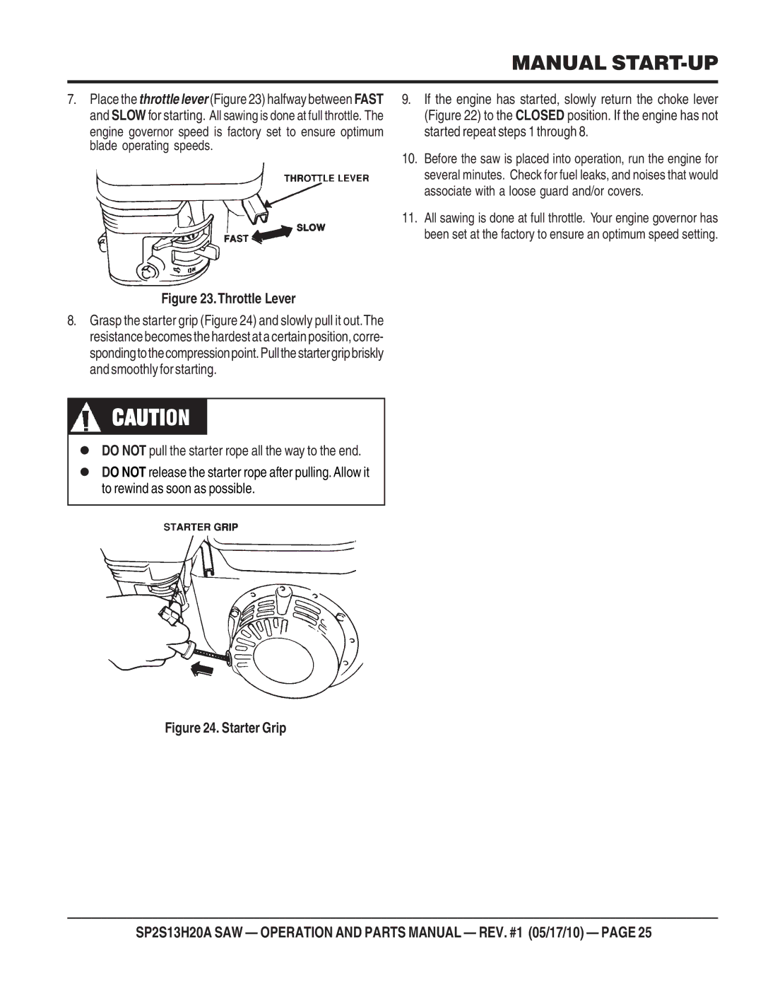 Multiquip SP2S13H20A Started repeat steps 1 through, Blade operating speeds, Associate with a loose guard and/or covers 