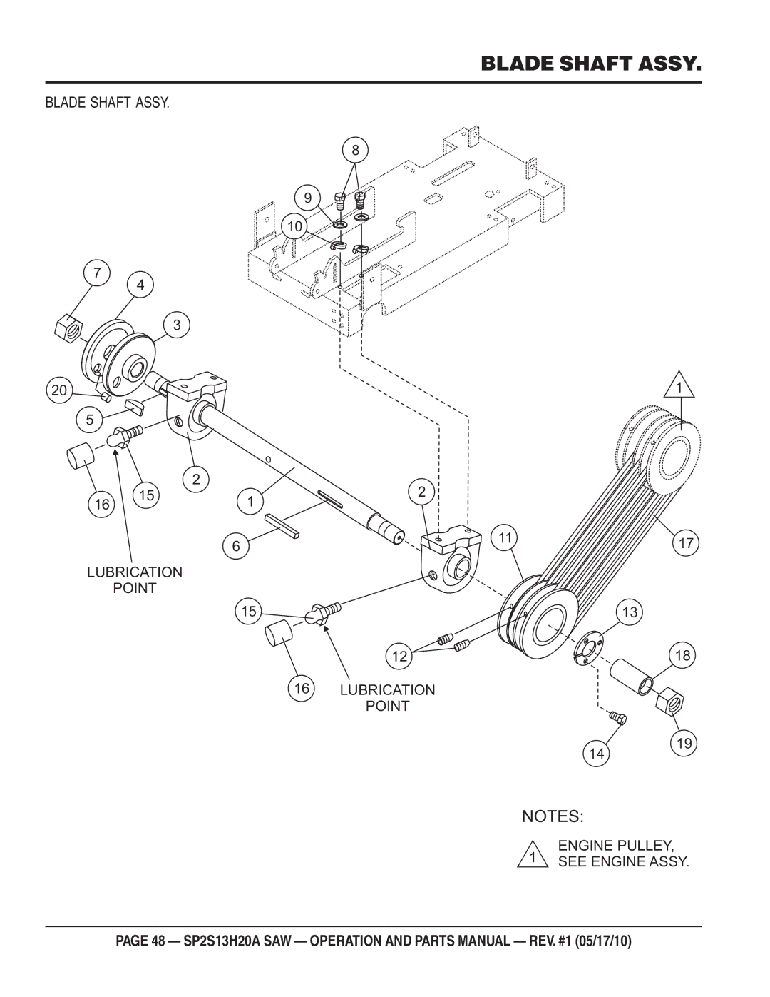 Multiquip SP2S13H20A manual Blade Shaft Assy 