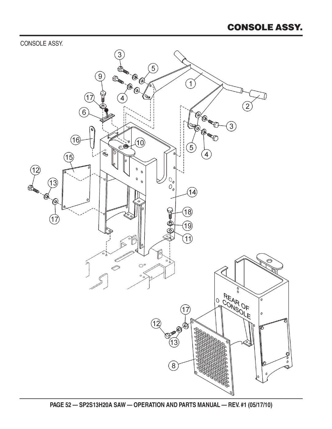 Multiquip SP2S13H20A manual Console Assy 