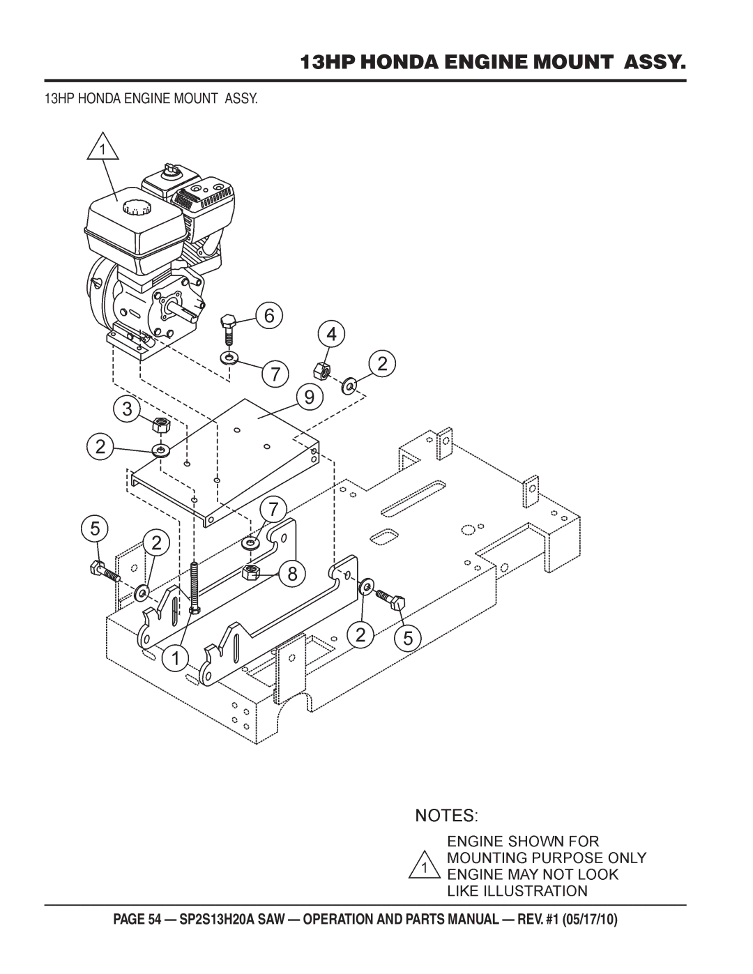 Multiquip SP2S13H20A manual 13HP Honda Engine Mount Assy 