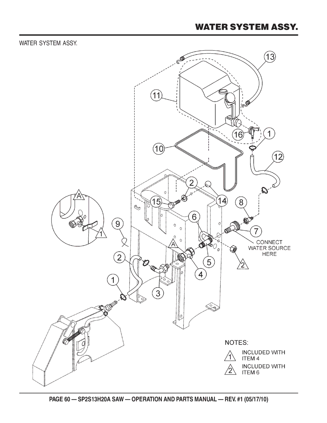 Multiquip SP2S13H20A manual Water System Assy 