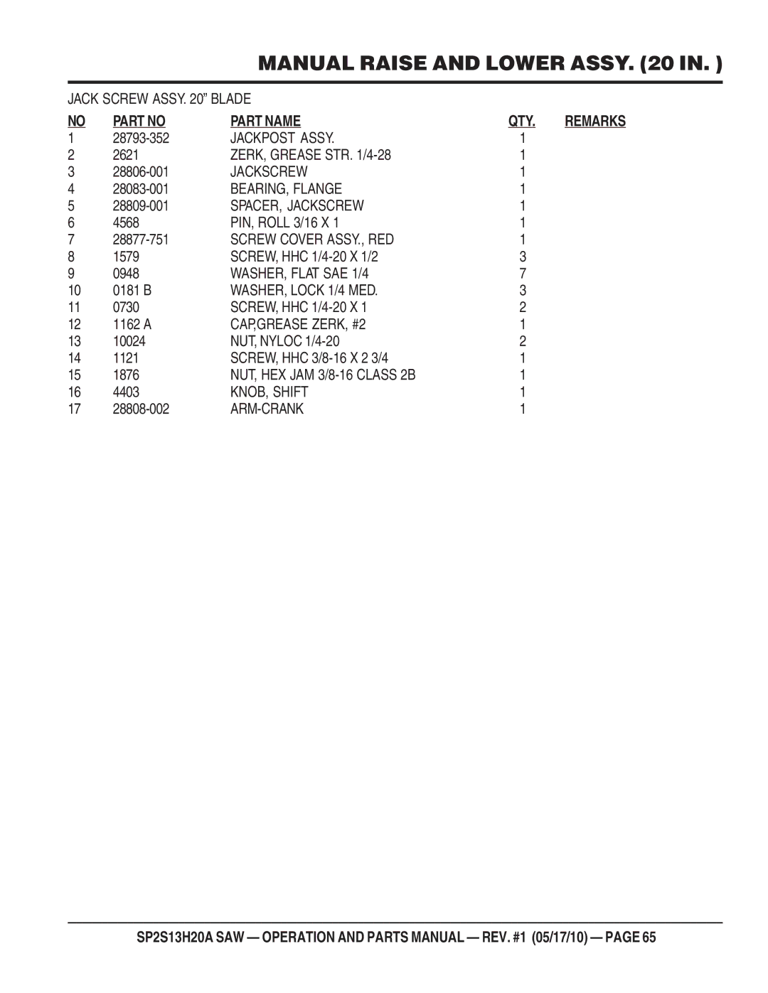 Multiquip SP2S13H20A Jack Screw Assy Blade, Jackpost Assy, BEARING, Flange, SPACER, Jackscrew, Screw Cover ASSY., RED 