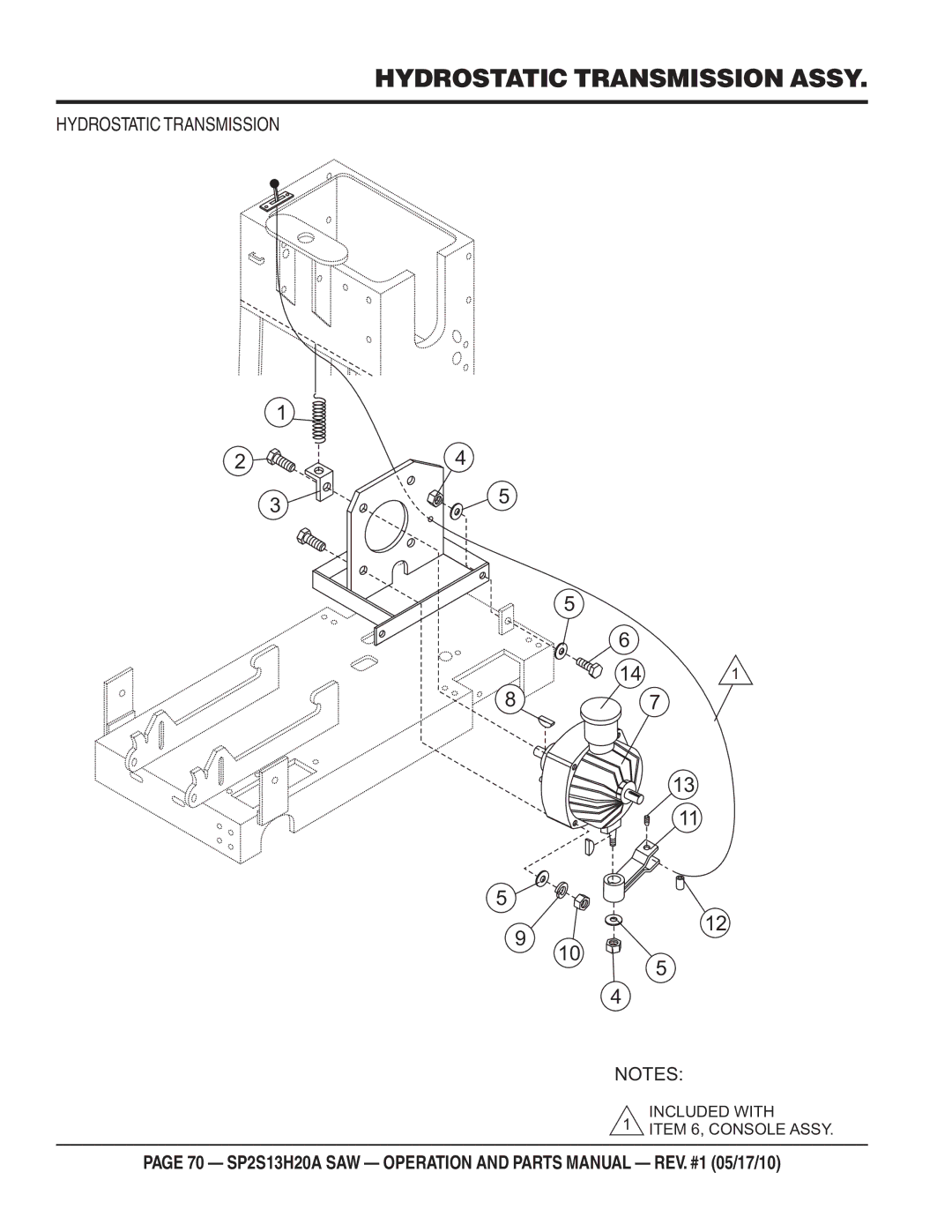 Multiquip SP2S13H20A manual Hydrostatic Transmission Assy 