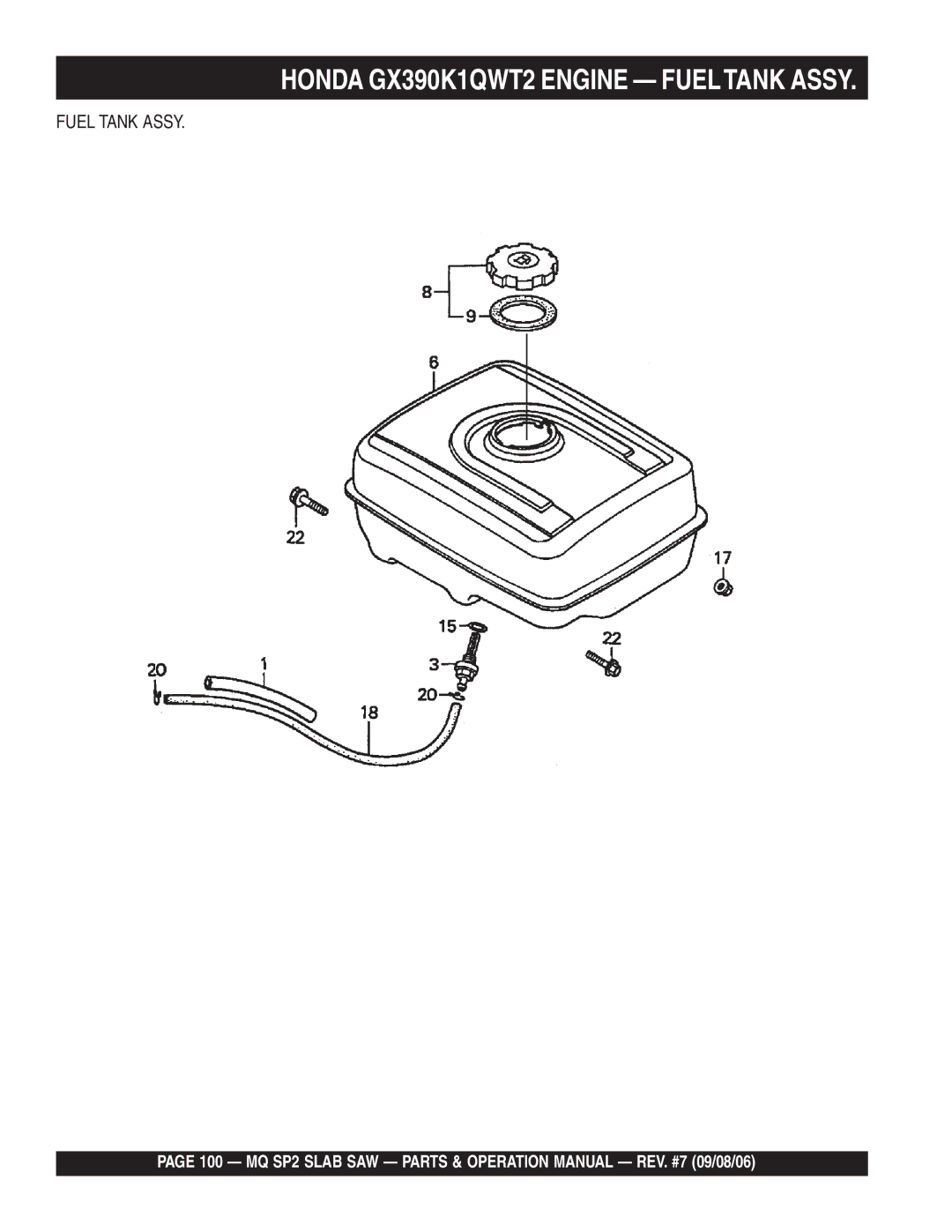 Multiquip SP213H20, SP2S20H20, SP2S13H20 manual Fuel Tank Assy 