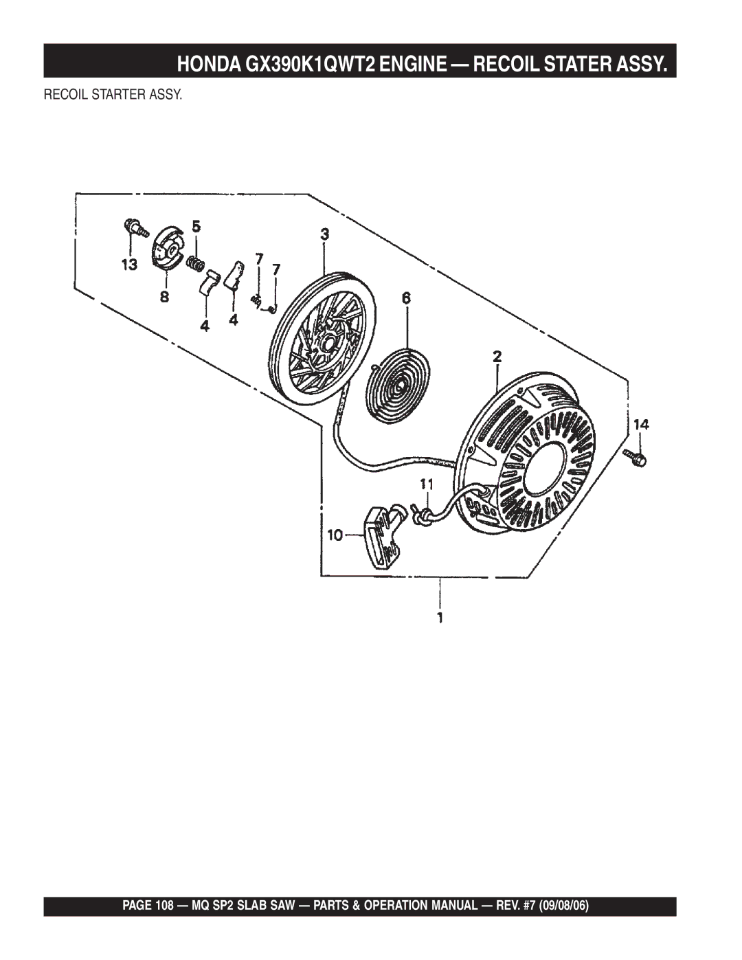 Multiquip SP2S20H20, SP213H20, SP2S13H20 manual Recoil Starter Assy 