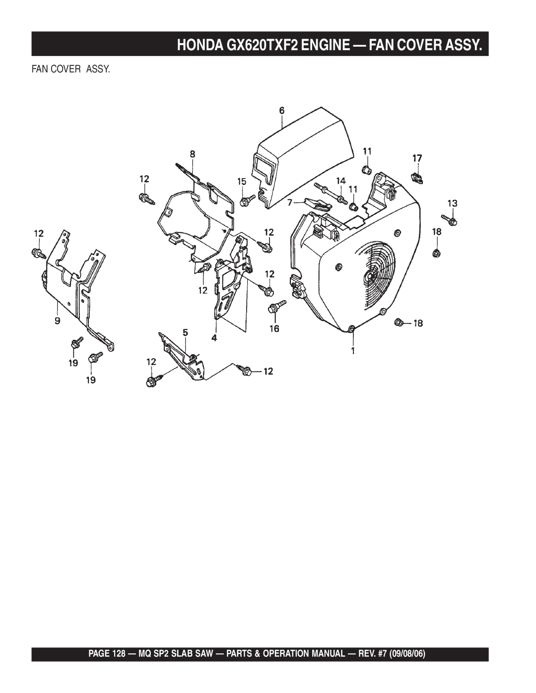 Multiquip SP2S13H20, SP2S20H20, SP213H20 manual Honda GX620TXF2 Engine FAN Cover Assy 