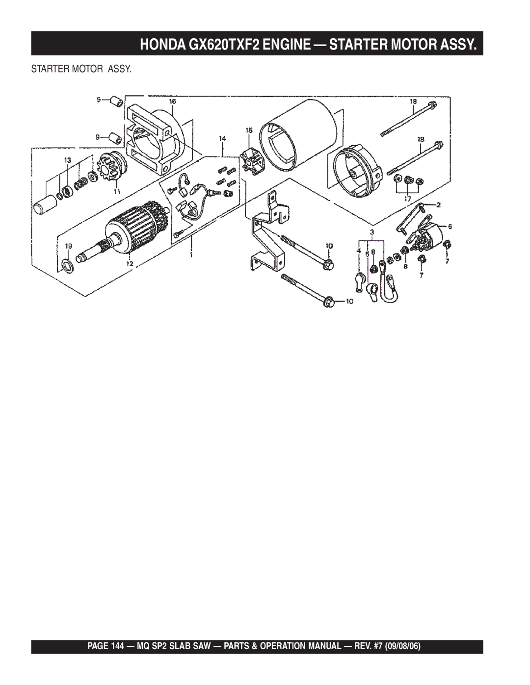 Multiquip SP2S20H20, SP213H20, SP2S13H20 manual Starter Motor Assy 