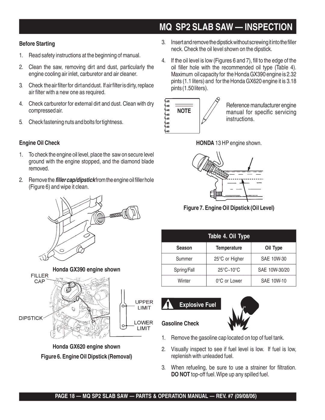 Multiquip SP2S20H20, SP213H20, SP2S13H20 manual Before Starting, Engine Oil Check, Honda 13 HP engine shown, Gasoline Check 