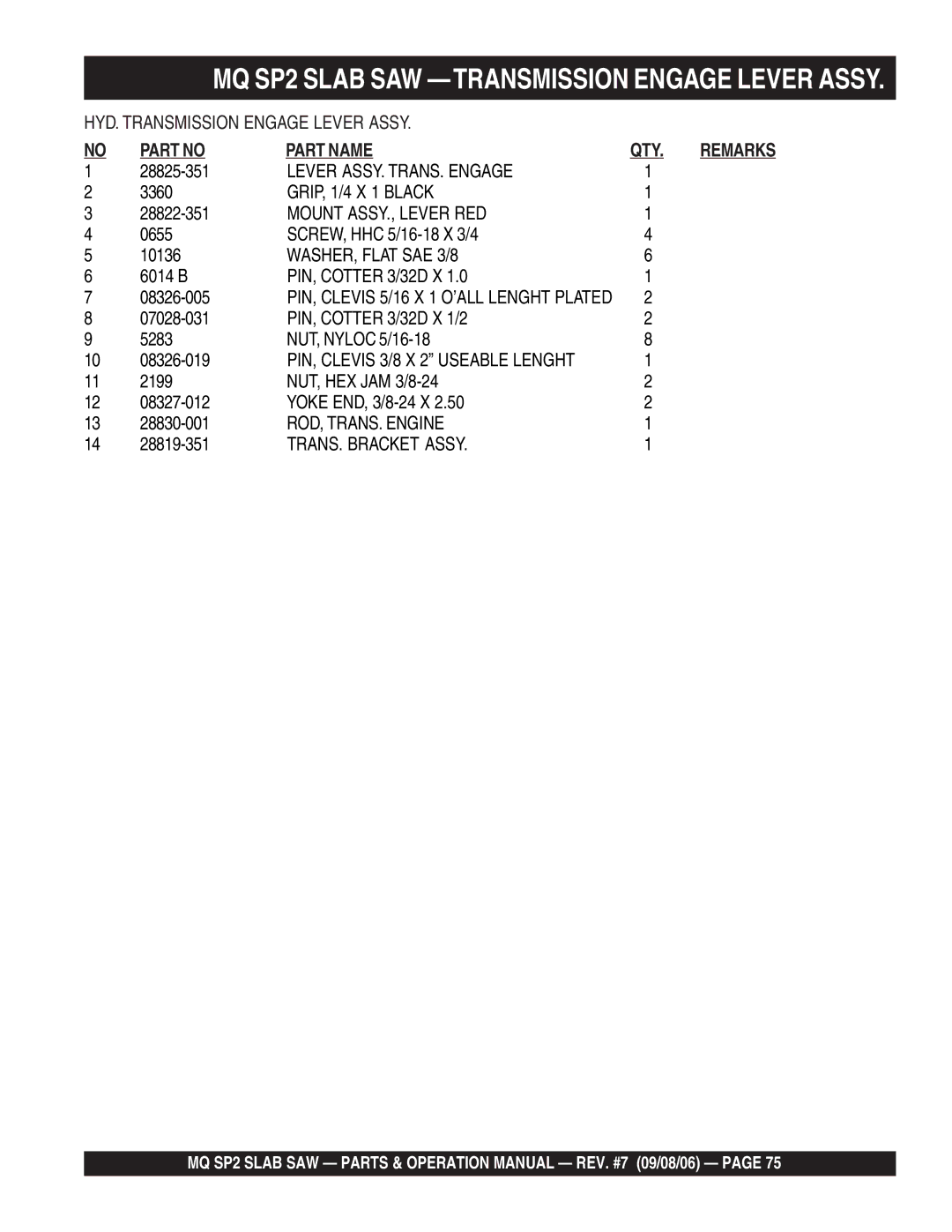 Multiquip SP2S20H20, SP213H20, SP2S13H20 manual HYD. Transmission Engage Lever Assy, WASHER, Flat SAE 3/8 