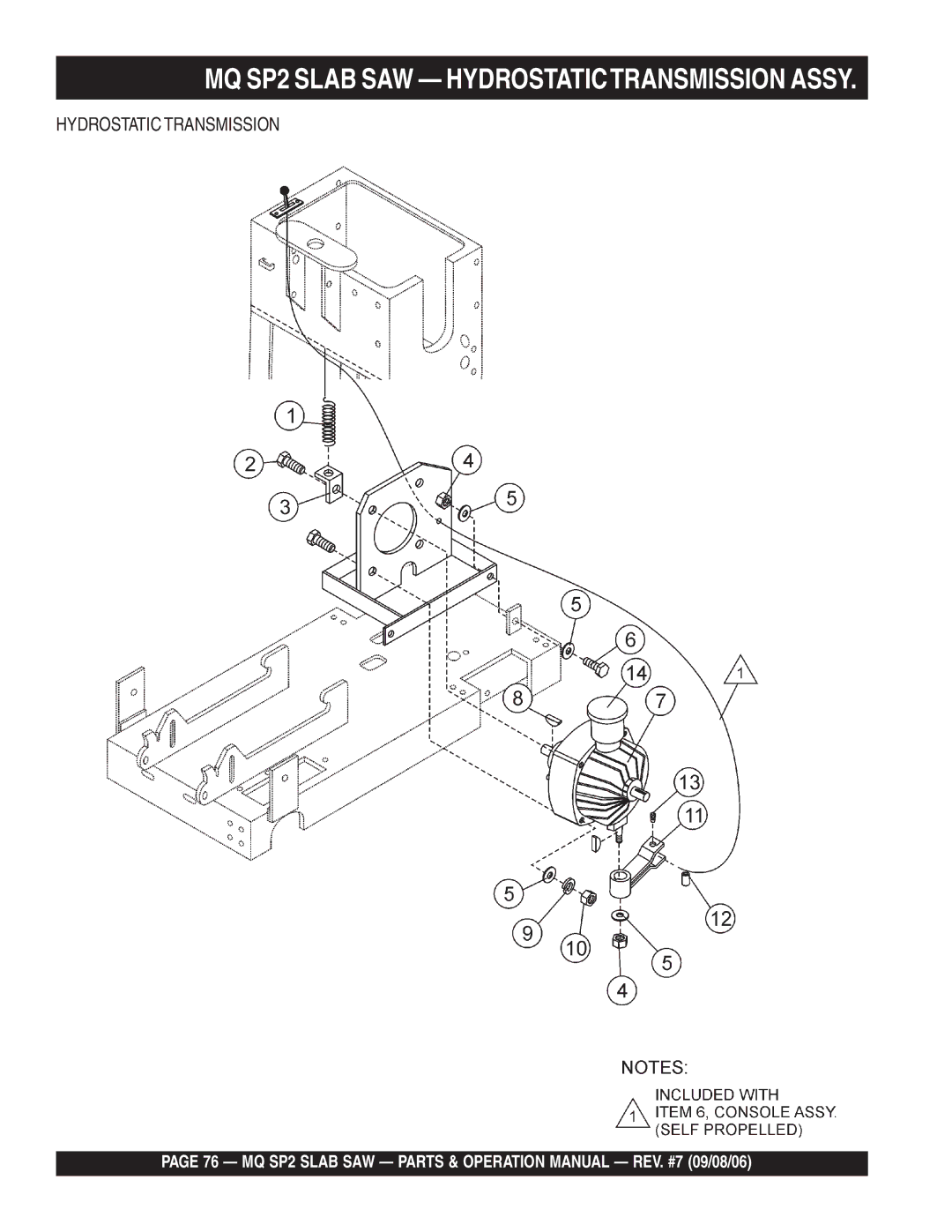 Multiquip SP213H20, SP2S20H20, SP2S13H20 manual Hydrostatic Transmission 