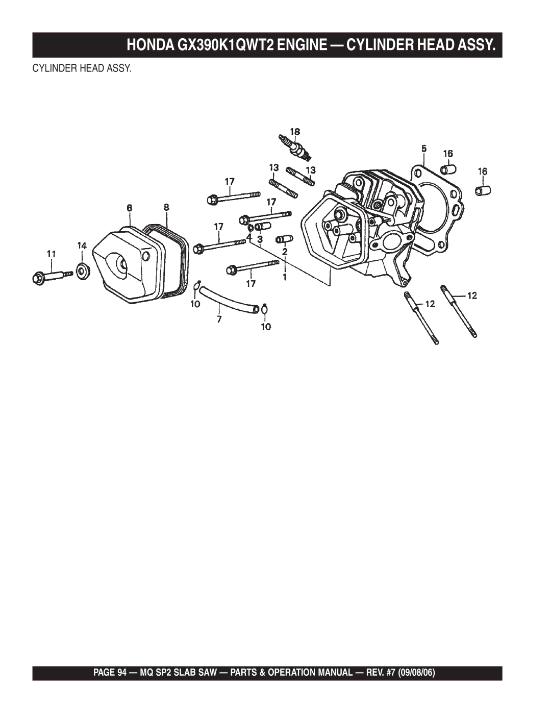 Multiquip SP213H20, SP2S20H20, SP2S13H20 manual Cylinder Head Assy 