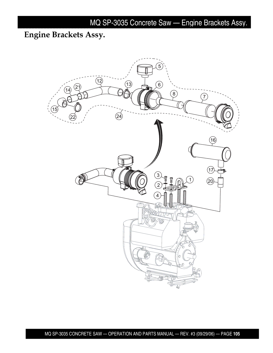 Multiquip SP303520, SP303516, SP303530, SP303526 manual Engine Brackets Assy 