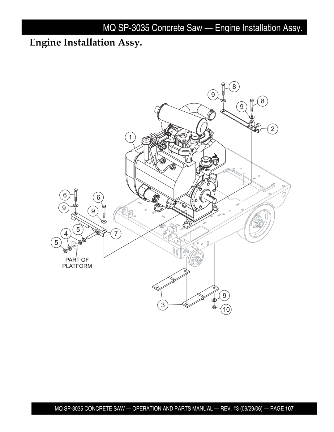 Multiquip SP303530, SP303516, SP303526, SP303520 manual Engine Installation Assy 