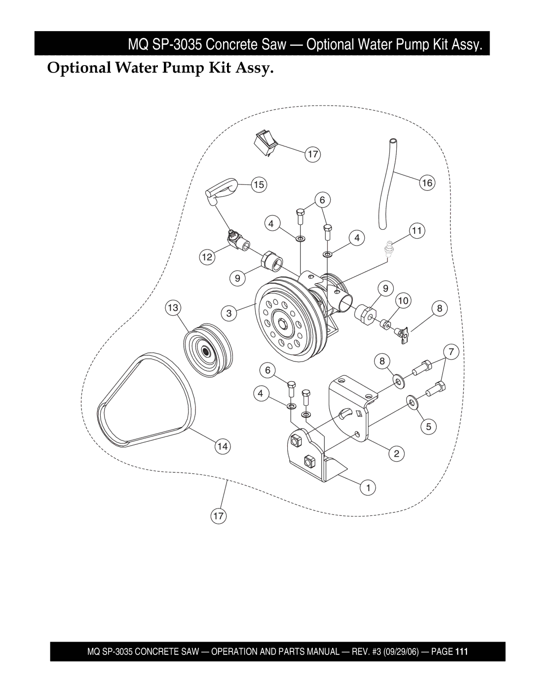 Multiquip SP303530, SP303516, SP303526, SP303520 manual Optional Water Pump Kit Assy 