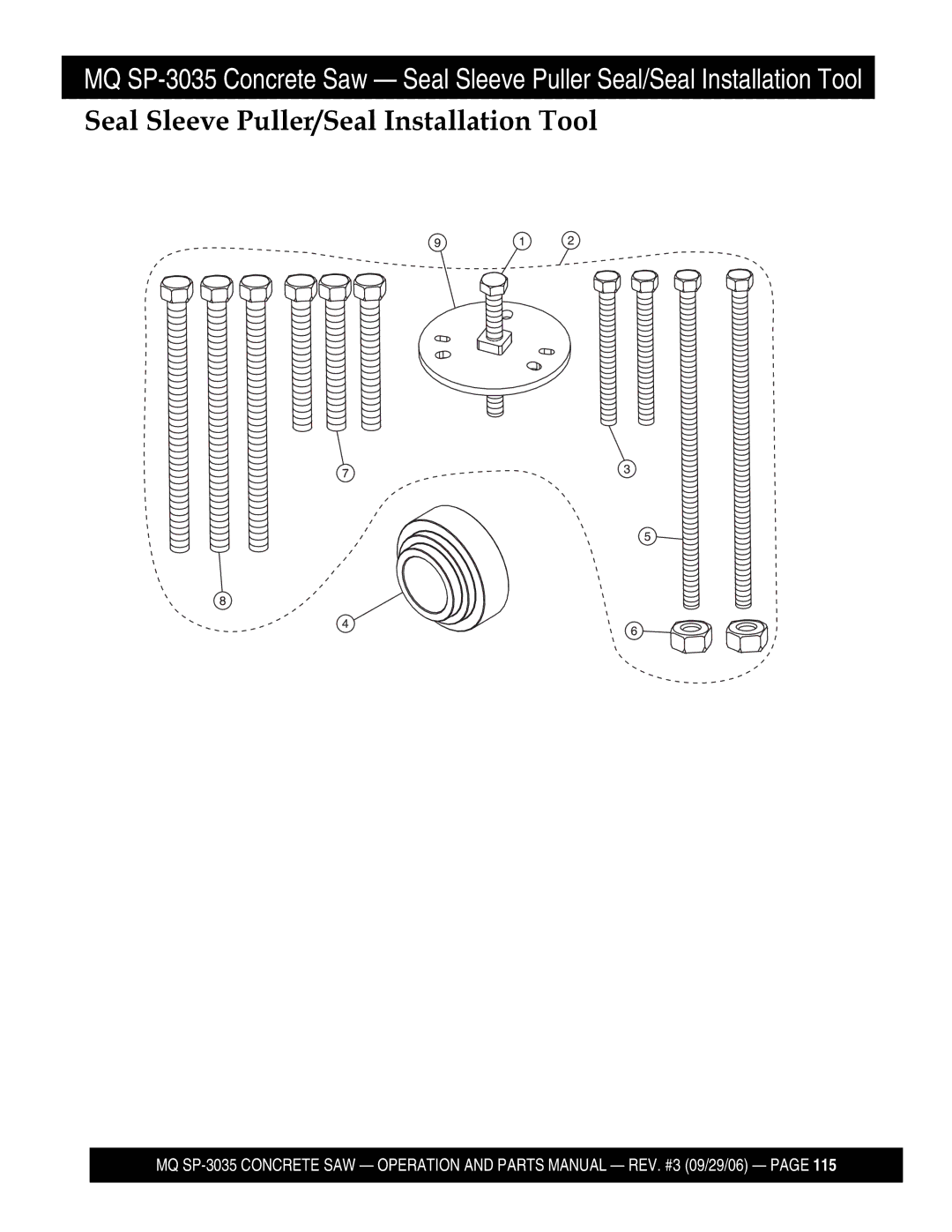 Multiquip SP303530, SP303516, SP303526, SP303520 manual Seal Sleeve Puller/Seal Installation Tool 