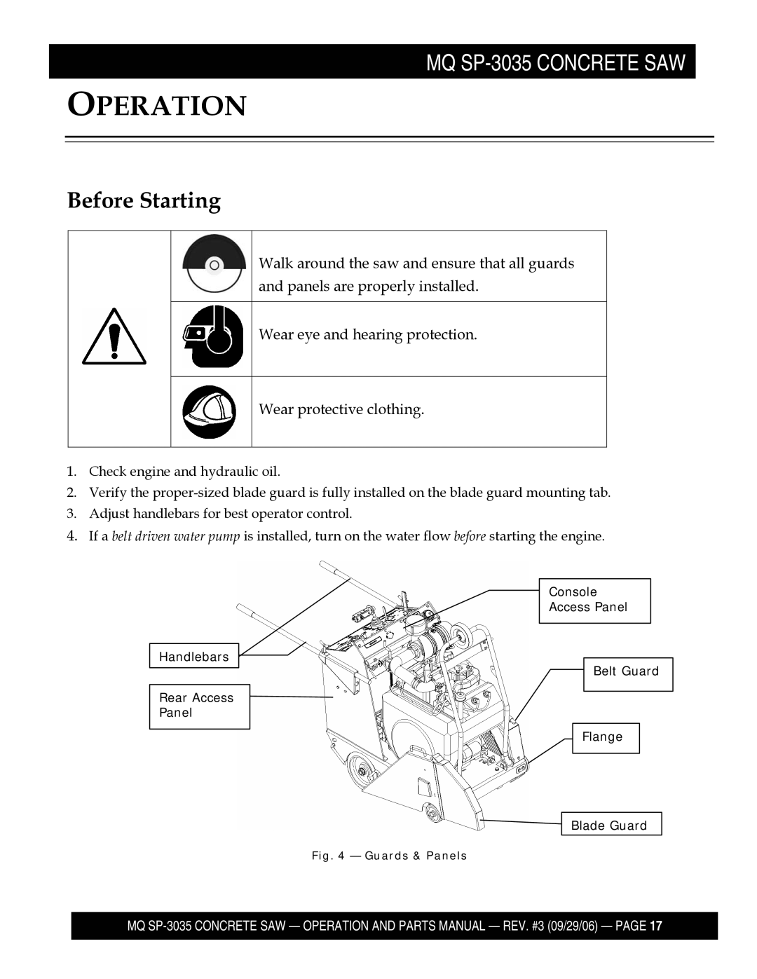 Multiquip SP303520, SP303516, SP303530, SP303526 manual Operation, Before Starting 